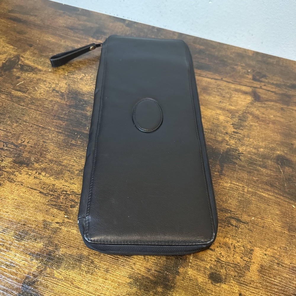 Vintage Nordstrom Leather Tie Travel Case Valet  Soft Black Zippered 17x7 EUC